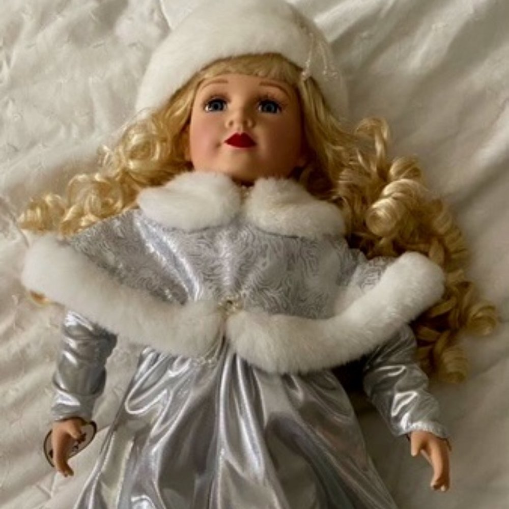 Brass Key Porcelain Doll Winter Themed